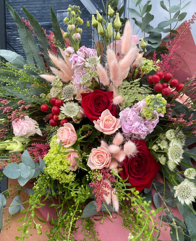 Red and Pink rose flower bouquet by Grand Flowers available for delivery