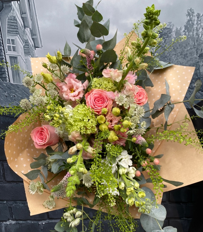 Pink and white bouquet for delivery by Grand Flowers in Eastbourne