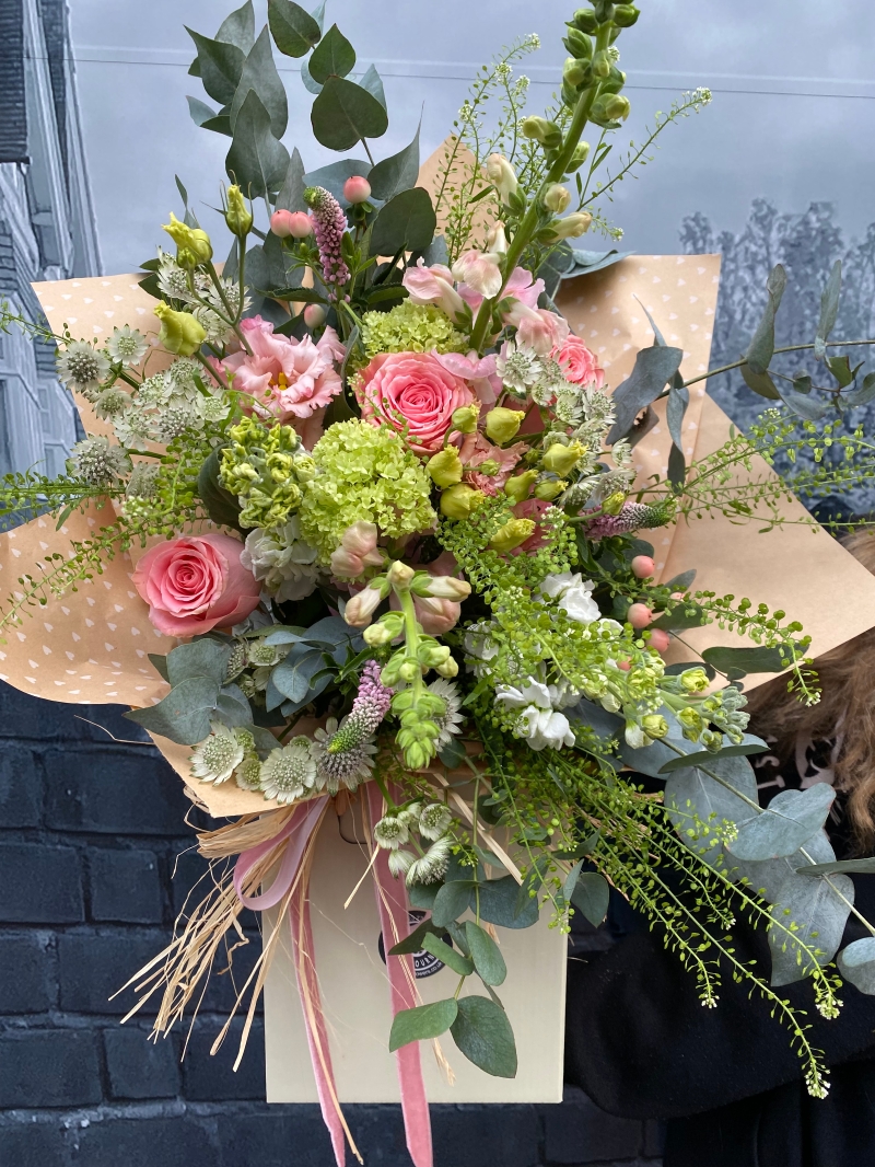 Pink and white bouquet for delivery by Grand Flowers in Eastbourne