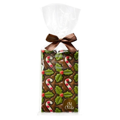 Decorated milk choc bar with candy canes in cello bag