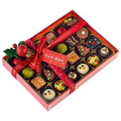 Deluxe Christmas gift box of 24 chocolates with clear lid