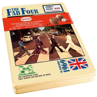 Fab 4 & Rock n' Roll tins of milk spheres with cream & cereals