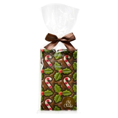 Decorated milk choc bar with candy canes in cello bag