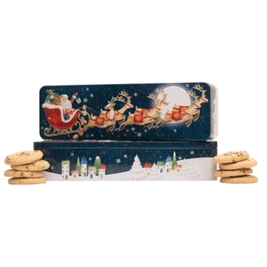 Santa sleigh tin of milk chocolate chip biscuits