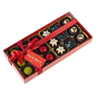 The Christmas collection of 18 chocolates in red base